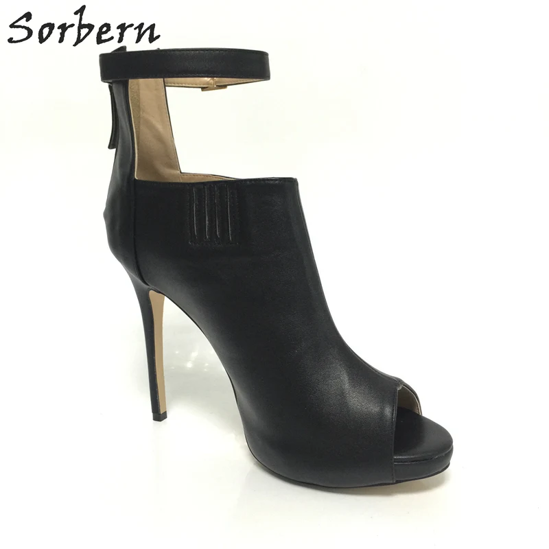 Sorbern Ankle Platform Pump For Women Plus Size Women 34-48 Zipper High Heels Peep Toe Ladies Party Pumps Shoes 2018 New