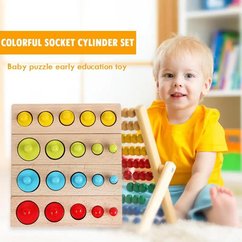 Beste Baby Montessori Educatief Houten Speelgoed Kleurrijke Socket Cilinder Blok Set Voor Kinderen Educatief Voorschoolse Vroeg Leren Speelgoed