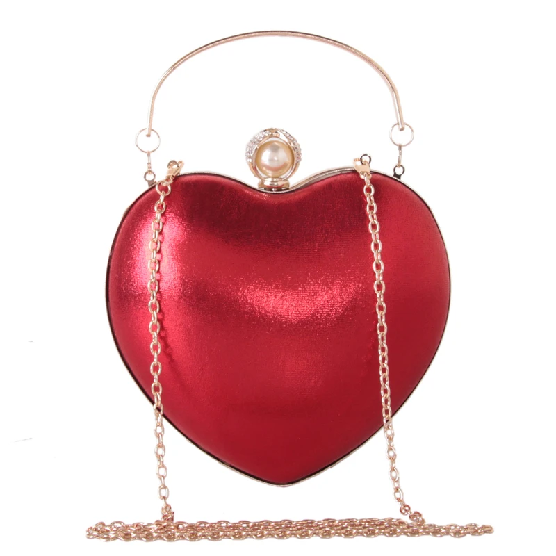Daiwei Для женщин вечерняя сумочка; BS010 клатчем с бриллиантами жемчуг кожзам Свадебные События/партии в форме сердца металлической цепочкой
