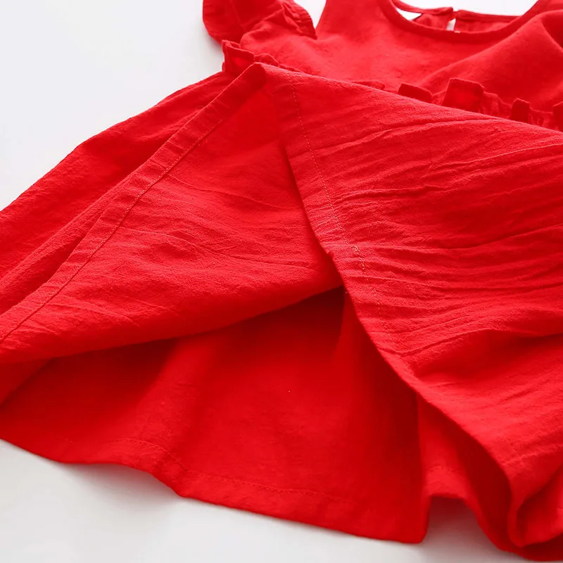 Г. Летнее Детское хлопковое однотонное красное платье с открытыми плечами для девочек от 2 до 10 лет, сексуальное свадебное платье без бретелек для девочек