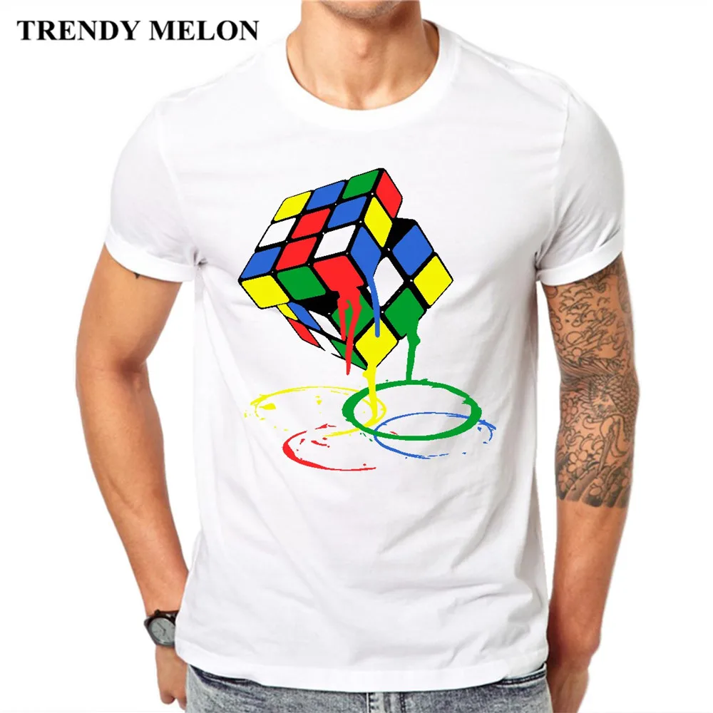Moda melón moda hombres camiseta cubo Rubik meltdown