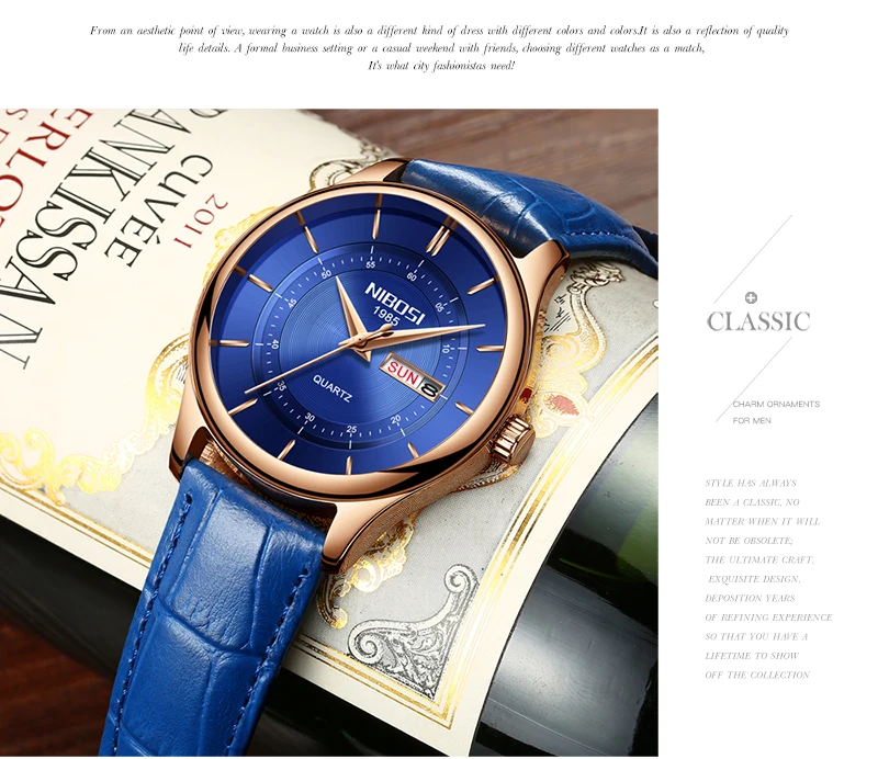 Relogio NIBOSI Watch Men Waterproof Leather And Steel Band Men Watch Date Day Blue Wrist Watch Analog Quartz Fashion Male Clock  (20)