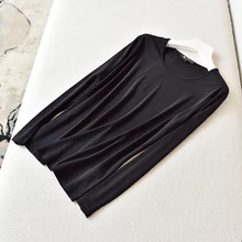 Осенняя шелковая футболка с длинными рукавами женская высокого класса 130 г/м трикотажная шелковая скручивающаяся Удобная рубашка с воротником