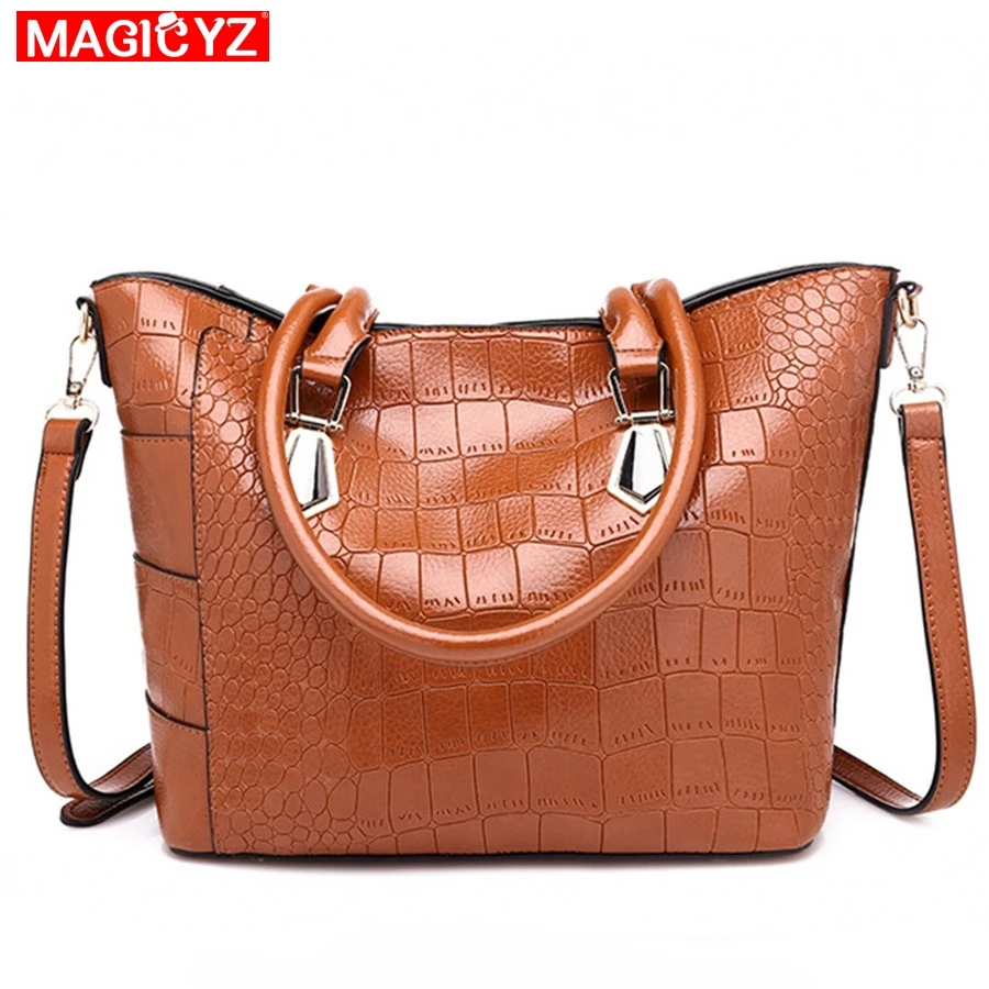 

MAGICYZ Women Casual Totes Vintage Alligator Leather Women Handbag High Quality Large Capacity Crossbody Bag For Women 2018