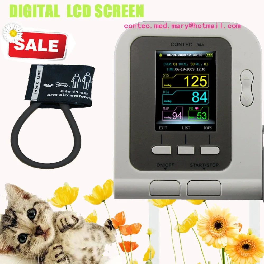 

CONTEC08A Display Digital Blood Pressure Monitor for VET 2.8" LCD Animal use,NIBP+cuff+Software,