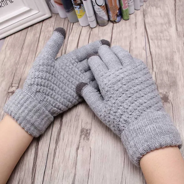Miya Mona Hot Selling New Women Warm Winter Knitted Full Finger Gloves Mittens Girl Female Solid Woolen Gloves Screen Luvas -