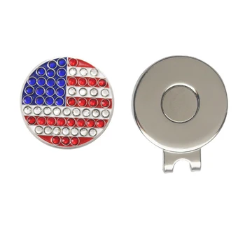 

Crystal American Flag Bling Golf Ball Mark with Magnetic Silver Color Golf Hat Clip