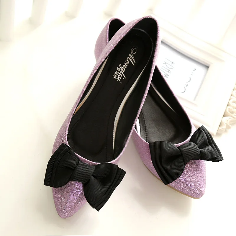 

Womens Sexy Pointed Toe Ballet Flats Bow Summer Office Shoes Plus Size 34~43 Women Shallow Single Shoes Boat Silver Pink Black