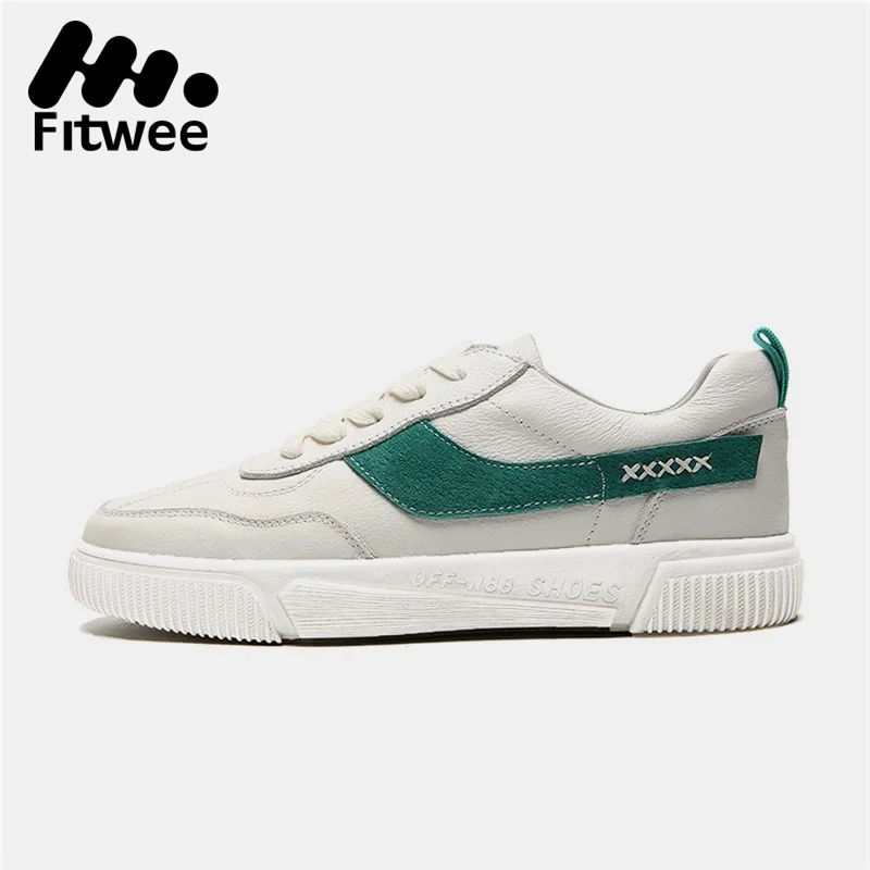 

FitWee Real Leather White Shoes Women Young Ladies Cross Strap Skateboarding Shoes Comfortable Round Toe Footwear Size 35-40