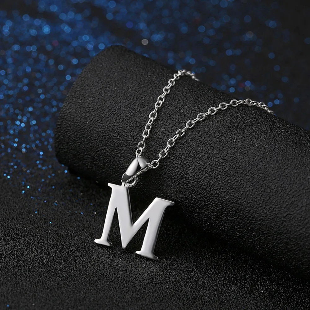 Capital Initial M Letter Necklace For Men/Women Gift Silver Color