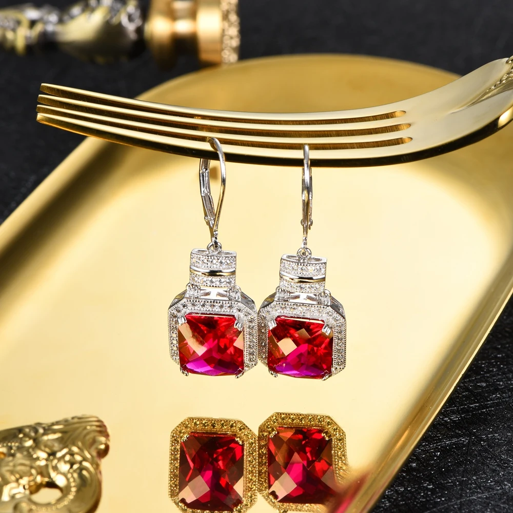 L& zuan, классические, 13.76ct, рубиновые Висячие серьги для женщин, 925 пробы, серебро, красный, драгоценный камень, хорошее ювелирное изделие, роскошные свадебные украшения