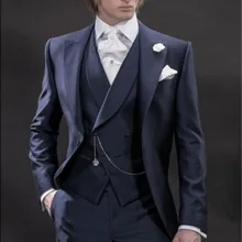 Портной Топ продаж Slim Fit One Button Темно-Синий Жених Смокинги друзей жениха Мужские свадебные костюмы одежда куртка+ брюки+ жилет+ галстук