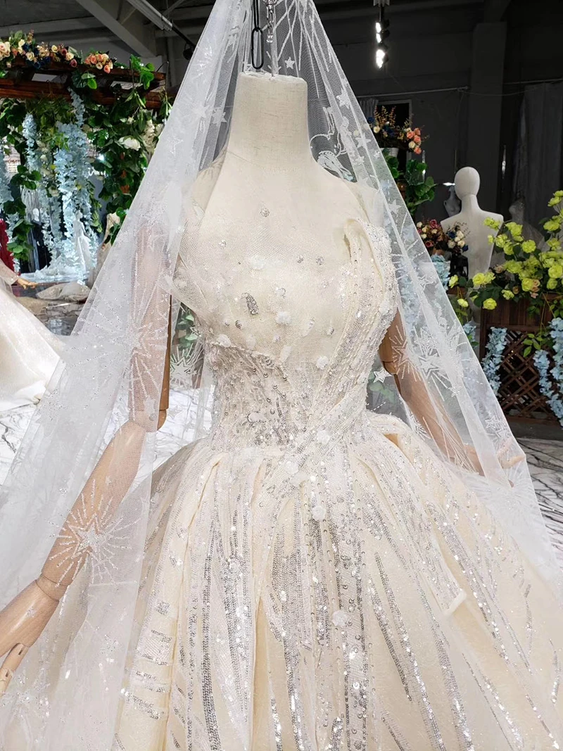 HTL388 boda special strapless wedding dress with wedding veil sleeveless sexy princess bridal dresses shiny robe de mariage 2019 (13)