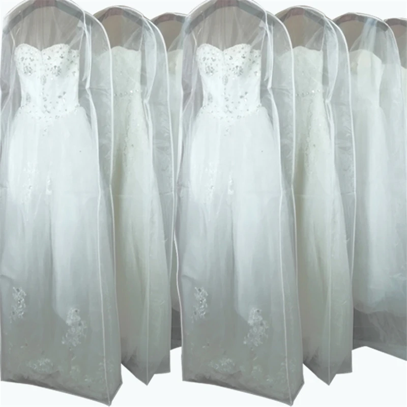 

200cm Long Plus Size Organza Encrypted For Wedding Dress Dust Cover Transparent Dust Protection Cover With Zipper Print LOGO