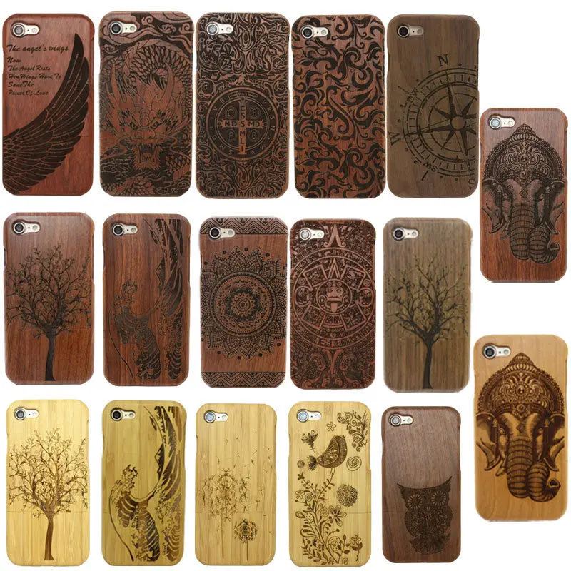 Genuine Wood Bamboo 5 6 Skins Nature Carving Wooden Hard