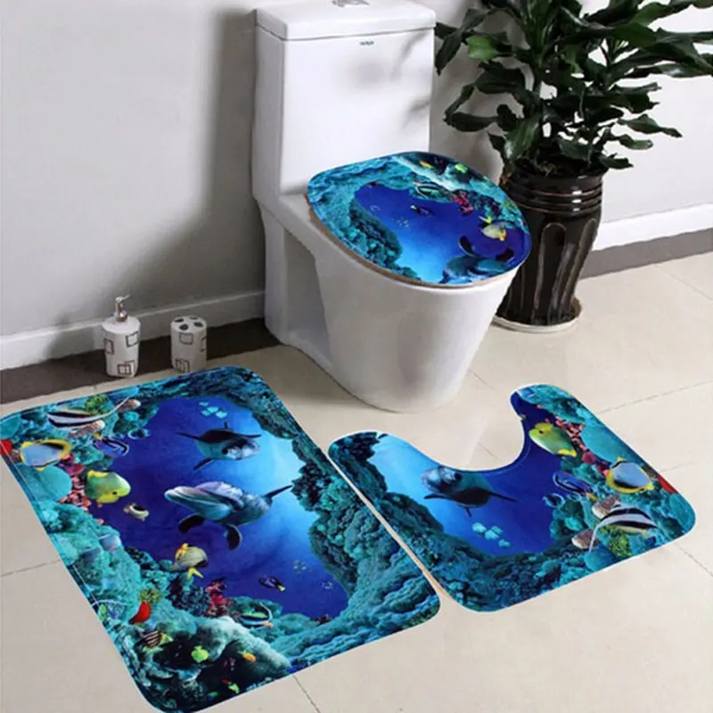 Fish Scale Pattern Flannel Pedestal Rug Bath Pad Toilet Lid Mat for Lavatory New 