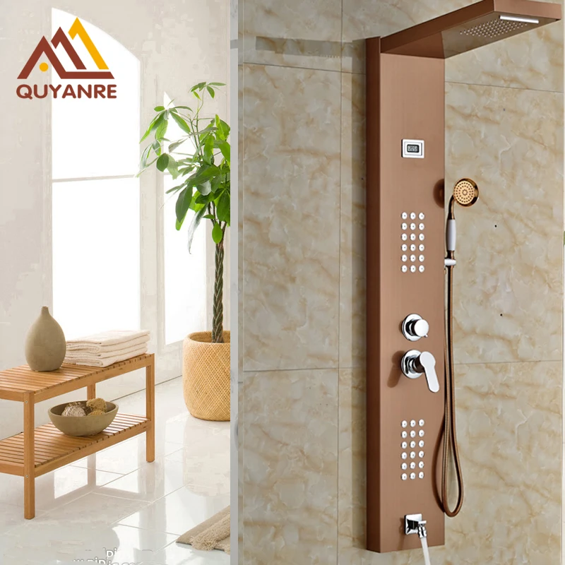 

Rose Gold Shower Panels Wall Mounted Ceramic Handshower with Jets Bath & Shower Faucets