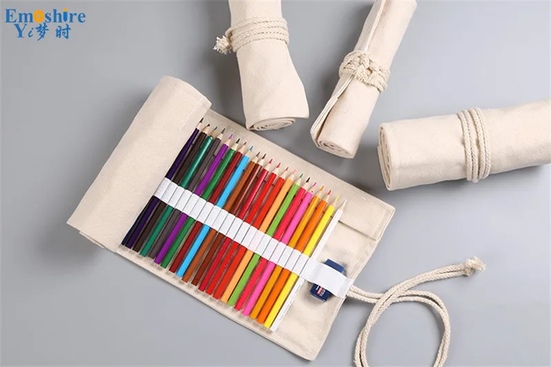 Emoshire Natural color cloth curtain 1224364872 hole sketch color lead creative pencil case simple wind canvas pen box (6)