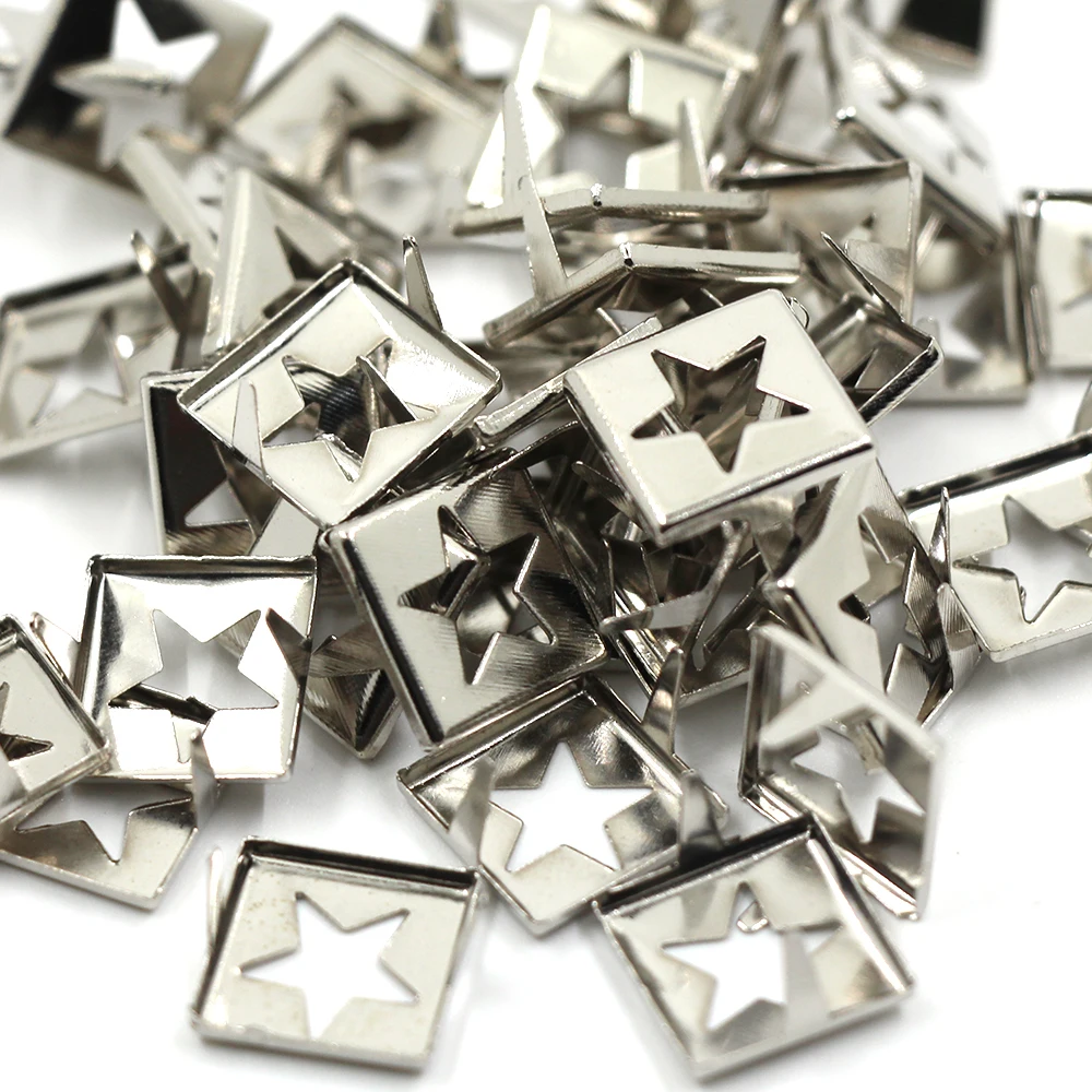 100Pcs Metal Studs Square Five-Pointed Star Rivets Silver 2 Claws Rivet Spots Spikes for Shoes Clothes Bags Belt PunkAccessories