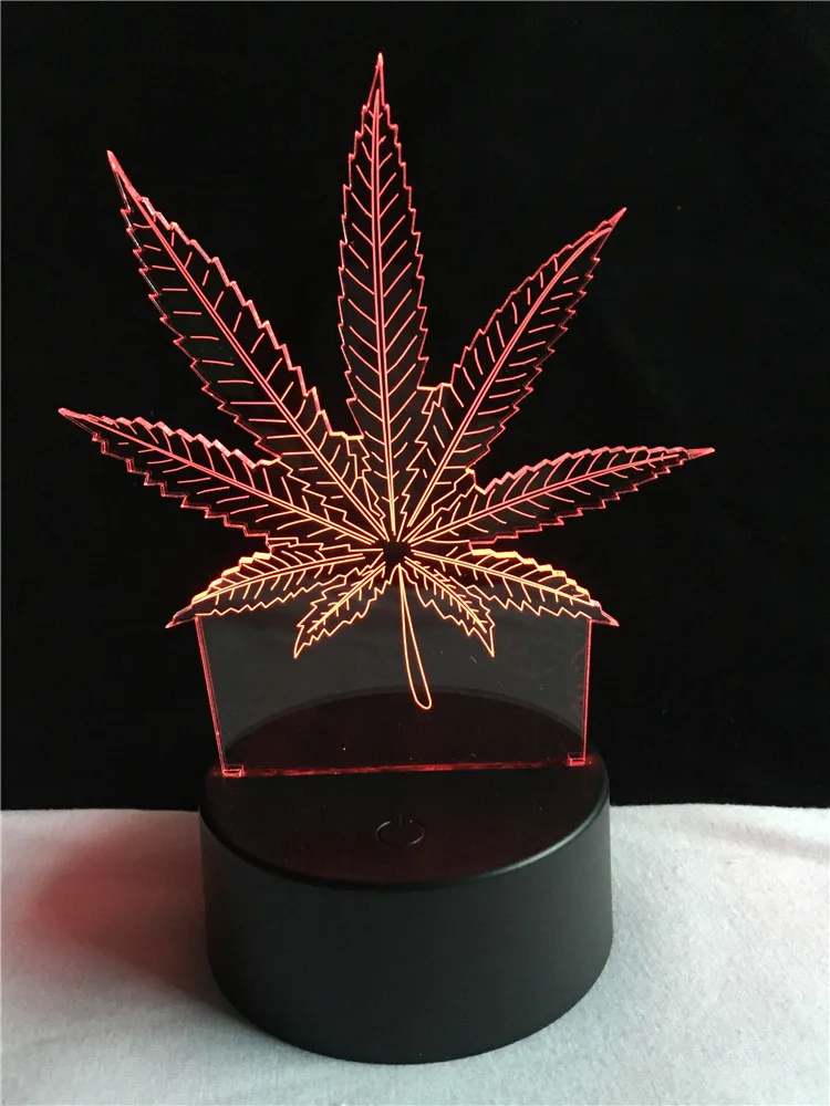 New 2017 Weed Maple leaf 3D LED Lamp house decoration Sleep Night Lamp