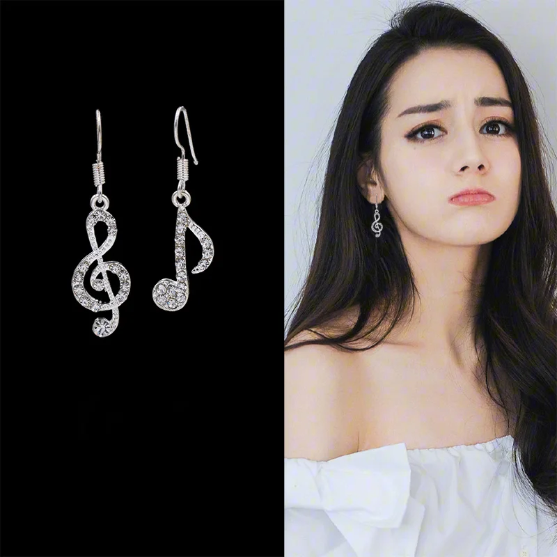 

Personality Trendy Music Notes Ear Hook Crystal Silver Color Rhinestone Earring Women Accessory Lady Dangle Earrings