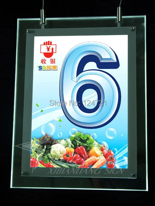 

Hanging Acrylic Crystal Double Sided Led Light Box,Menu Restaurent Display Thin Light Box Frame Showcase