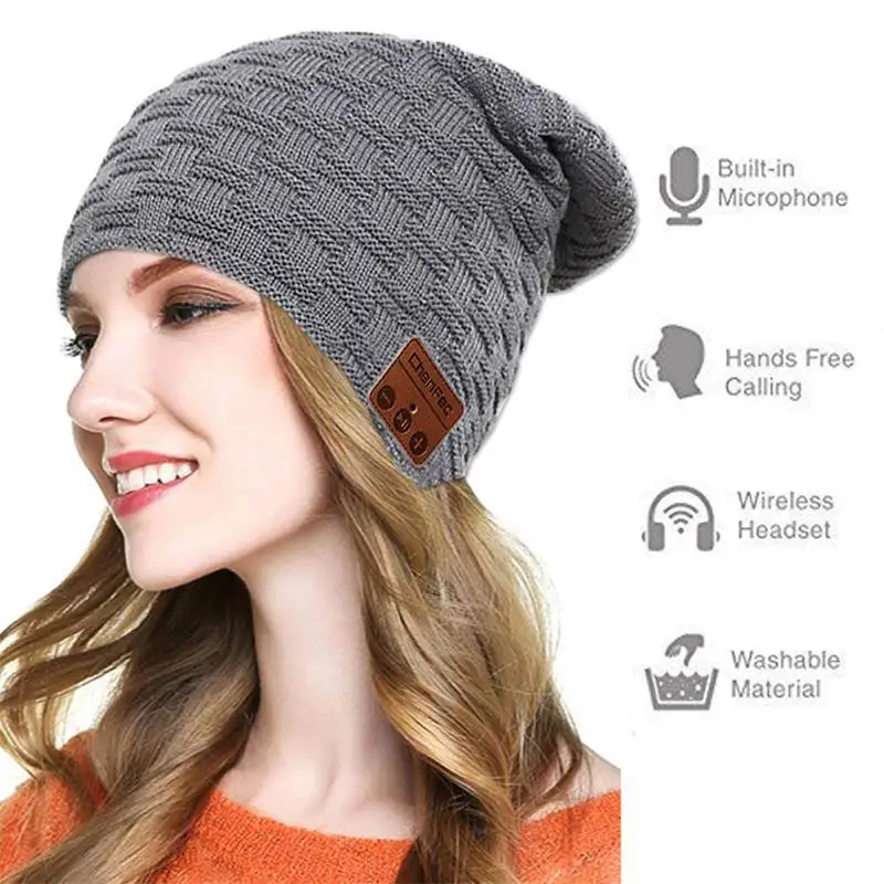 Bluetooth Headset Hat YI WORLD Smart Bluetooth Beanie Hat Wireless Headset Music Hat built-in Mic Answer calls Equipment