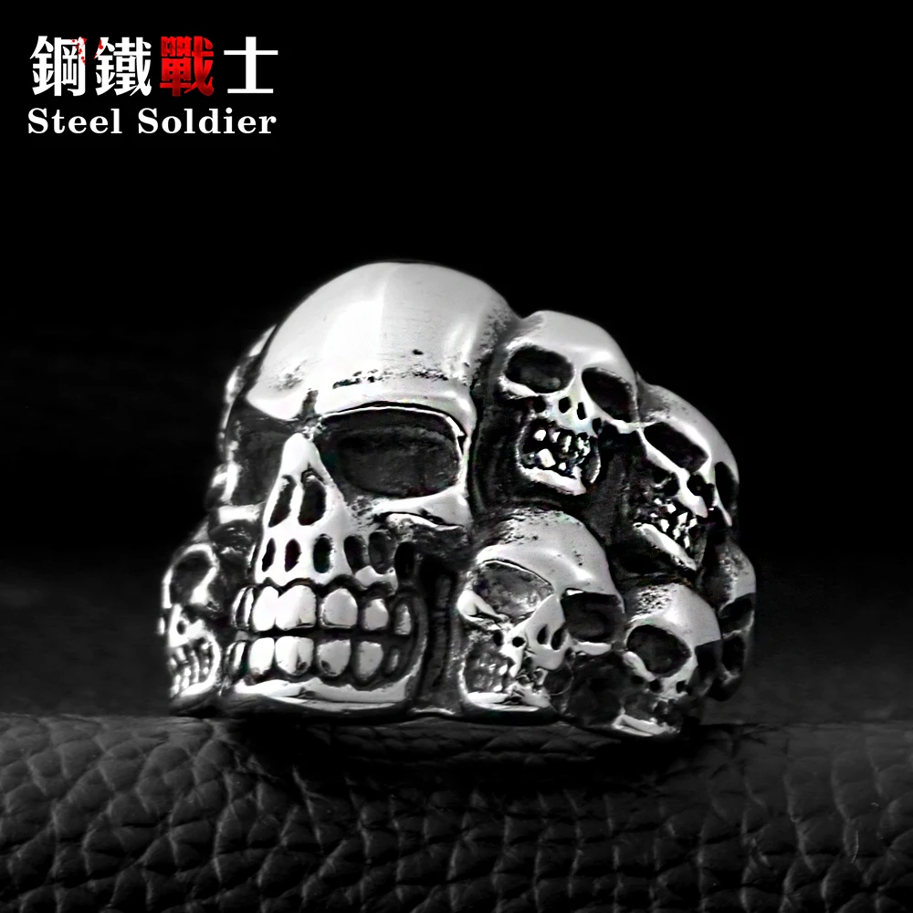 

Steel soldier Punk Biker Men's Titanium Stainless Steel Ring Multi Rock lots Skull Ring For Men