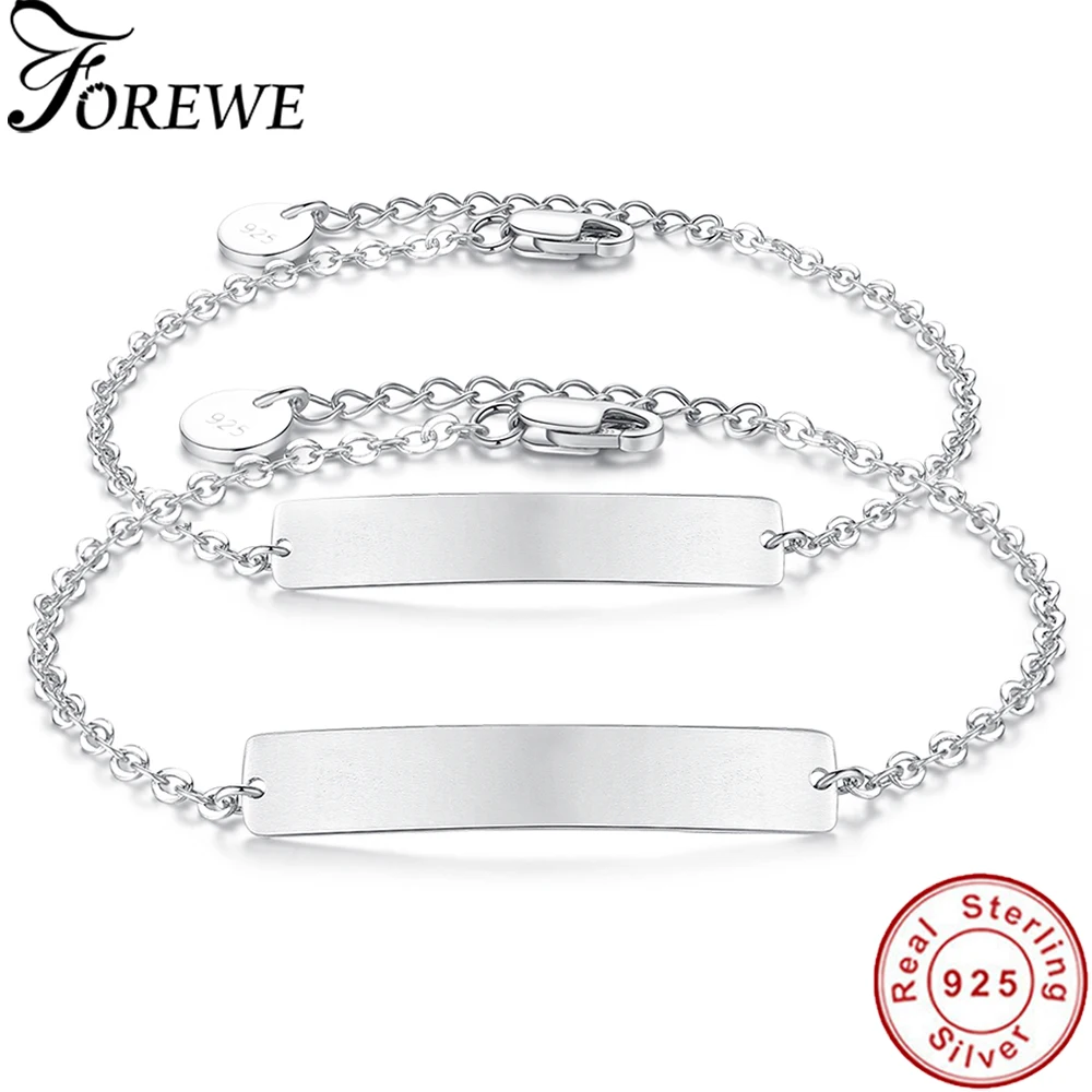 

Custom Personalized 925 Sterling Silver Bracelet Name Engraved Bar Charm Bracelets Women Men Customized Letter Name Jewelry Gift