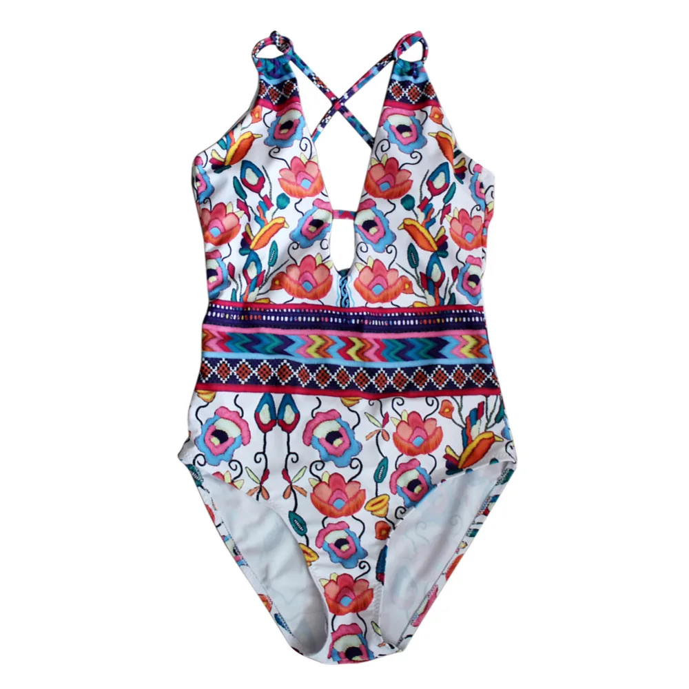 

Sexy One Piece Swimsuit Swimming Suit For Women Bandage Cut Out Bodysuit Swimwear Push Up Fit Beach Bathing Suit Prints Backless