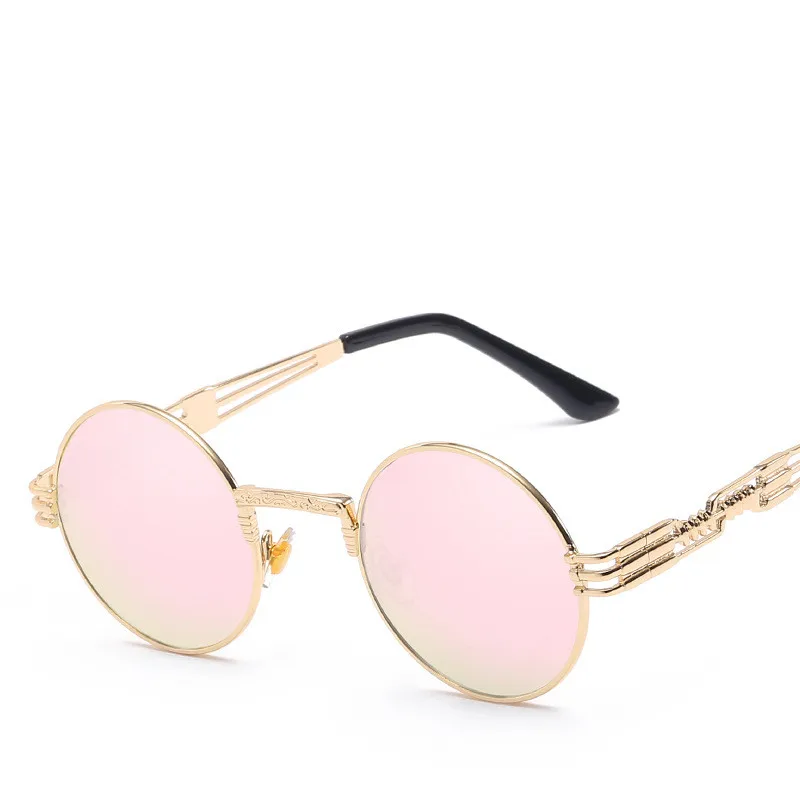 LONSY негабаритных Ретро Круглые Солнцезащитные очки Для женщин Брендовая Дизайнерская обувь из металла стимпанк Солнцезащитные очки