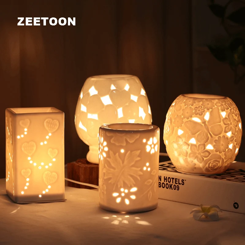 

220V Incense Burner Holder Ceramic Aroma Electric Stove Romantic Candlestick Night Light Essential Oil Burner Censer Home Decor