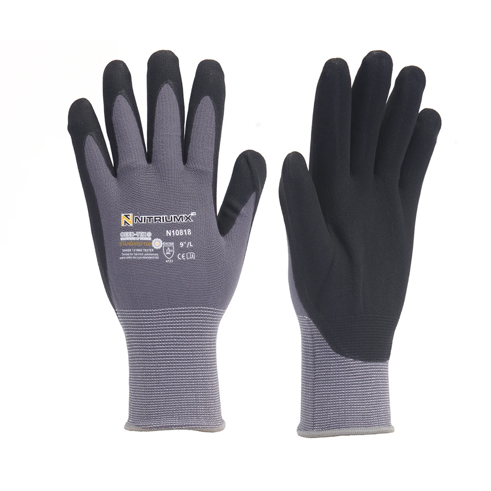 

15 Gauge Nylon PU Nitrile Safety Coating Work Gloves Palm Coated Gloves Mechanic Working Gloves M/L