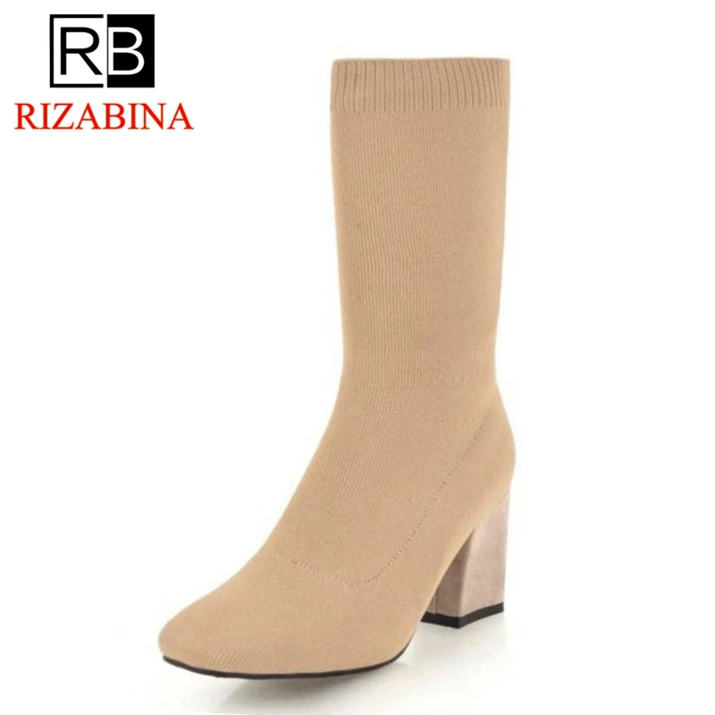 RizaBina/женские сапоги на высоком каблуке теплые зимние до середины икры с
