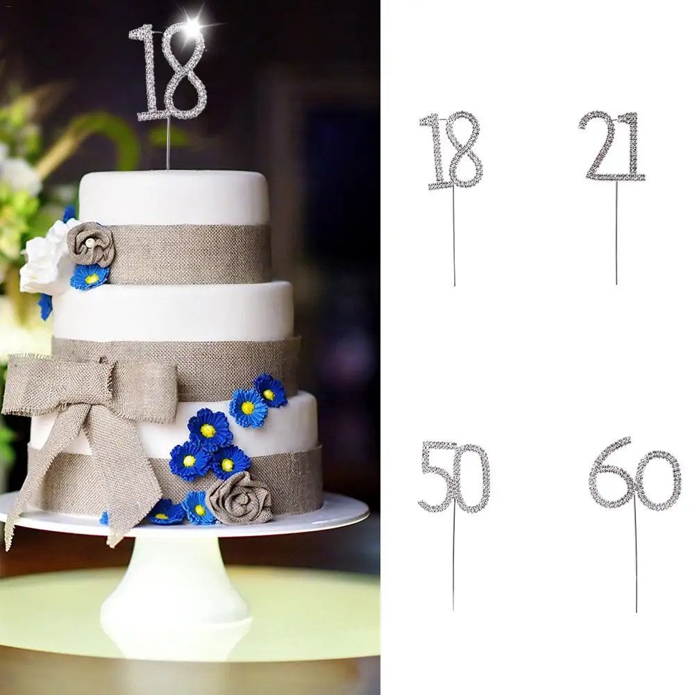 

1PC Number 18/50/60 Cake Topper Gold Diamond-studded Cake Topper For Dessert Anniversary Birthday Party Decoration Wedding Suppl