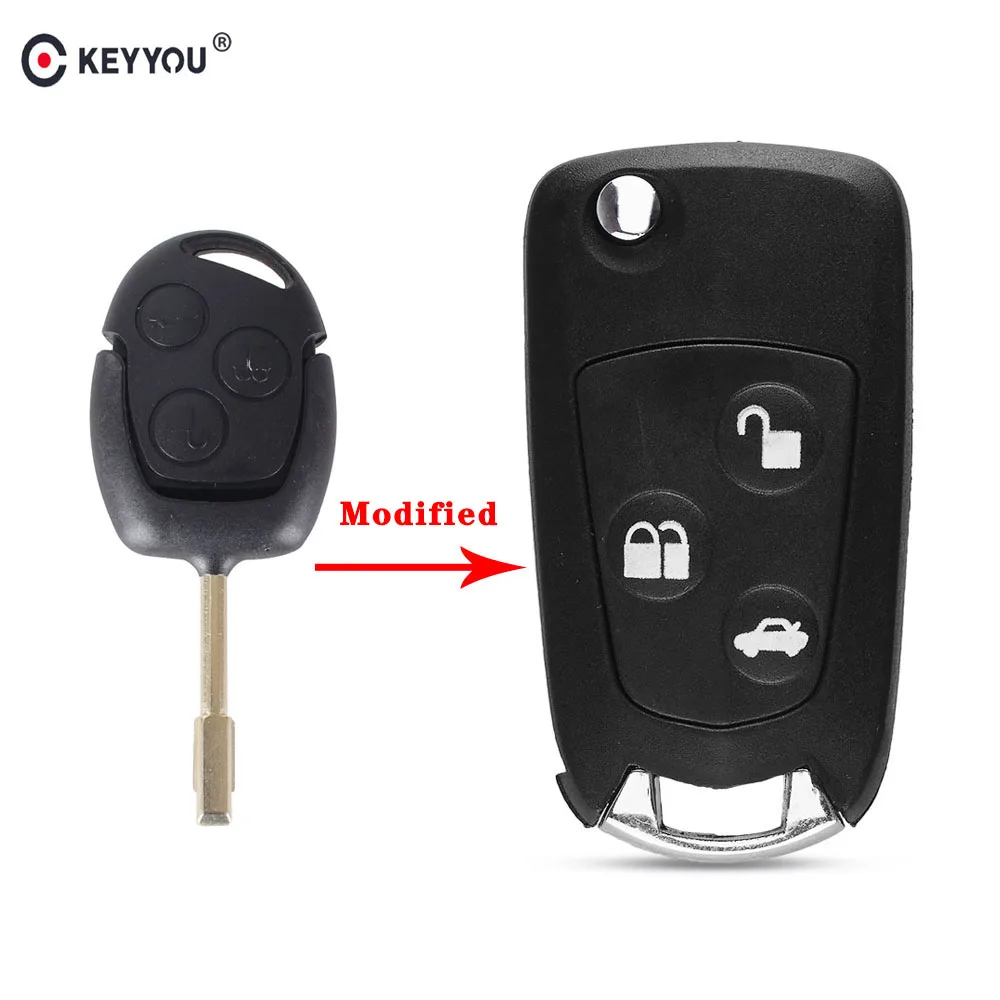 

KEYYOU Replacement 3 Buttons Modified Remote Folding Car Key Flip Shell Case Uncut Blank For Ford Focus Mondeo Fiesta Ka