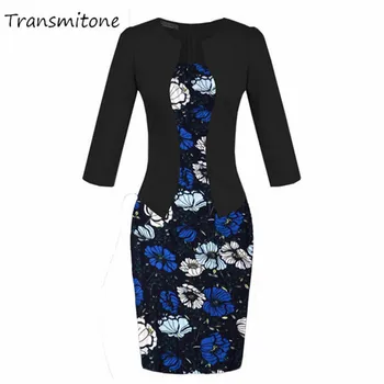 

Winter One Pieces Patchwork Floral Dress 2019 Spring Elegant Formal Work Office Pencil Dress Plus Size 3XL Bodycon Party Dress