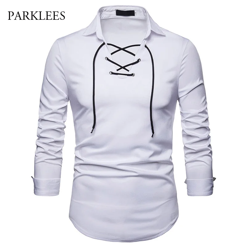 

Brand White Men Shirt Long Sleeve Chemise Homme 2018 Scottish Jacobite Ghillie Kilt Mens Slim Fit Dress Shirts Casual Camisa XXL