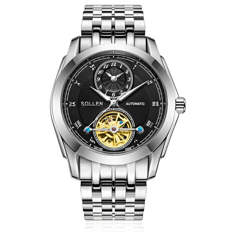 

SOLLEN SL9006 watches men luxury brand automatic mechanical skeleton Tourbillon luminous sapphire multi-function stainless steel