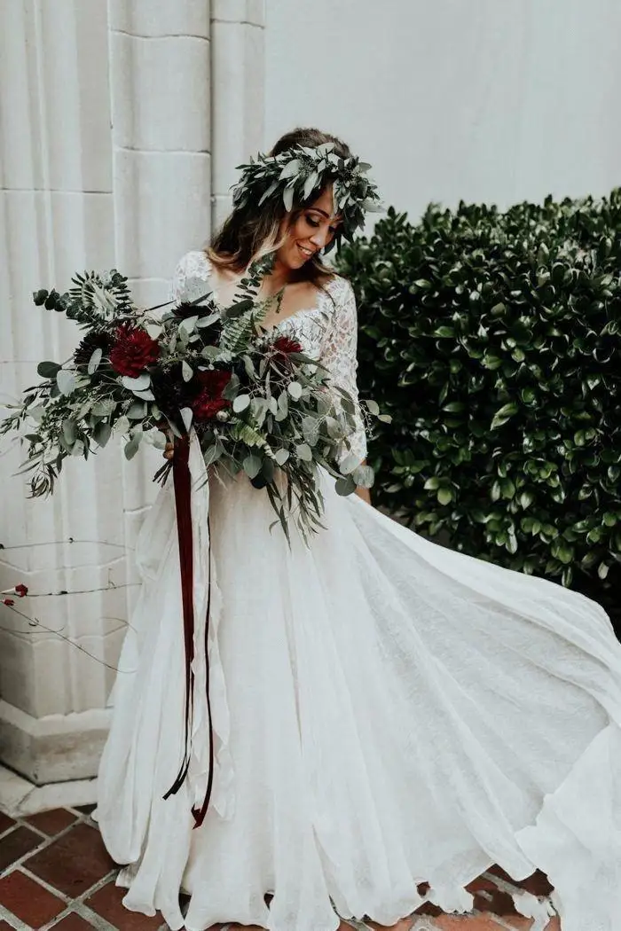 Vestido de noiva/2 предмета, Пляжное богемное кружевное свадебное платье, трапециевидный шифон половинные рукава, богемное сексуальное свадебное платье с v-образным вырезом