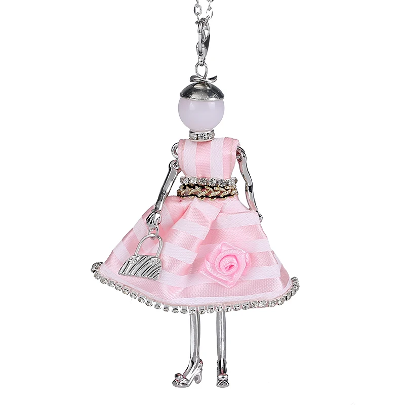 Statement Stripe Doll Necklace Dress Handmade French Doll Pendant 2017