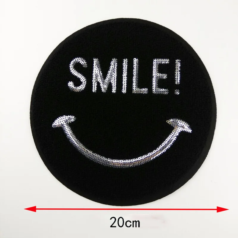 

sew-on big Patches Clothes Sewing DIY Motif Applique Sticker handmade patch Cartoon decoration smile black Towel embroidery