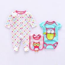 Новые детские Костюмы набор хлопок милый ребенок Милая Одежда для девочек костюм для новорожденных из 3 предметов Длинные рукава комбинезон+ боди+ нагрудник