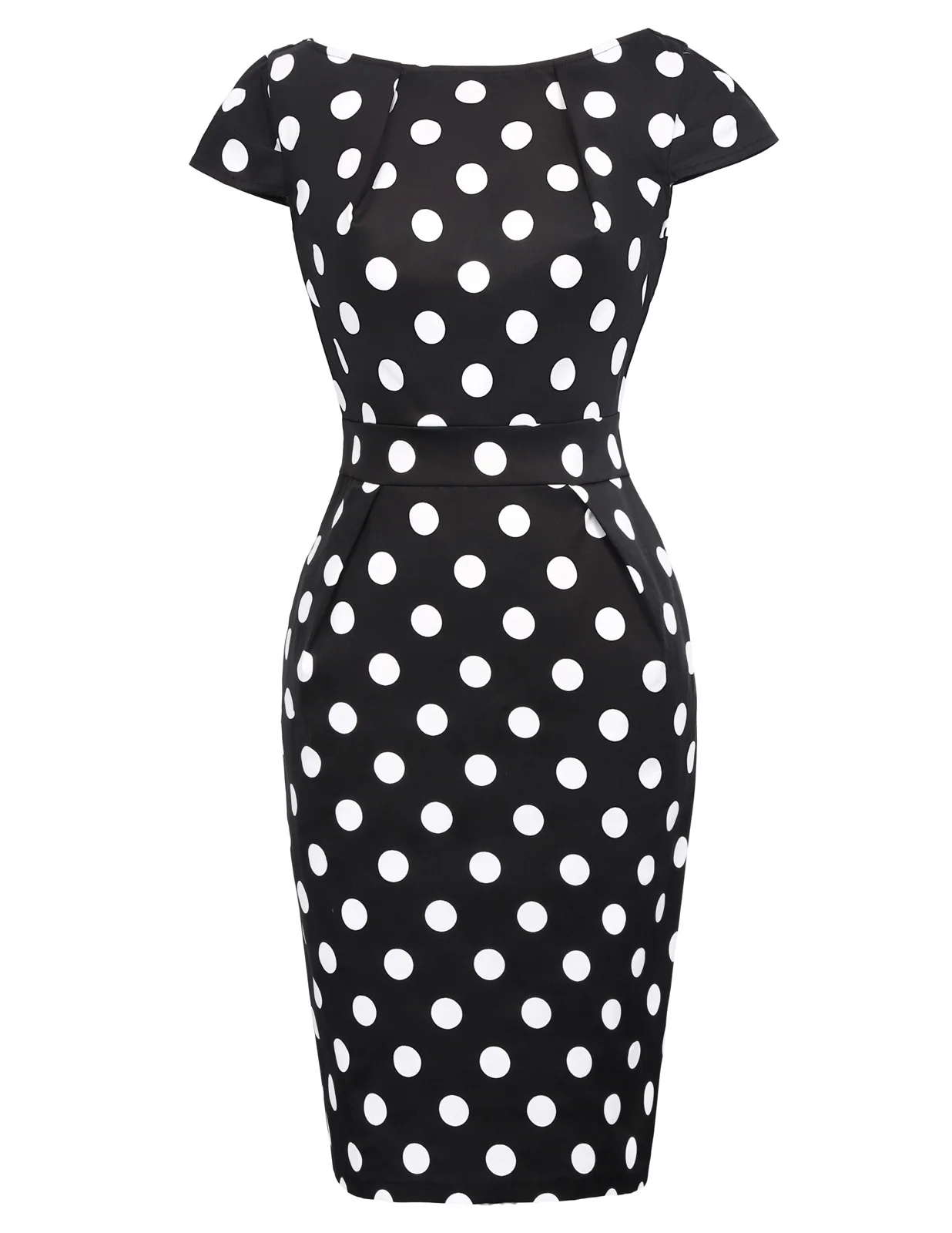 

BP Retro floral Polka Dot dresses Vintage Cap Sleeve V-Back split design Cotton Hips-Wrapped Bodycon pencil Dress women vestido