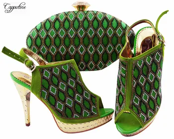 

Latest green thin high heel shoes and purse bag set fashion pumps with handbag JZC003 ,heel height 12cm