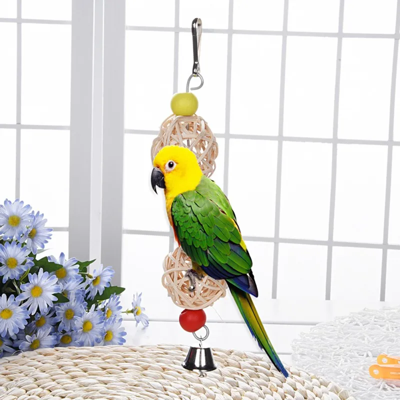 Hot Rattan Ball font b Pet b font BirdToys Rattan Ball Twist String Chewing Toy With