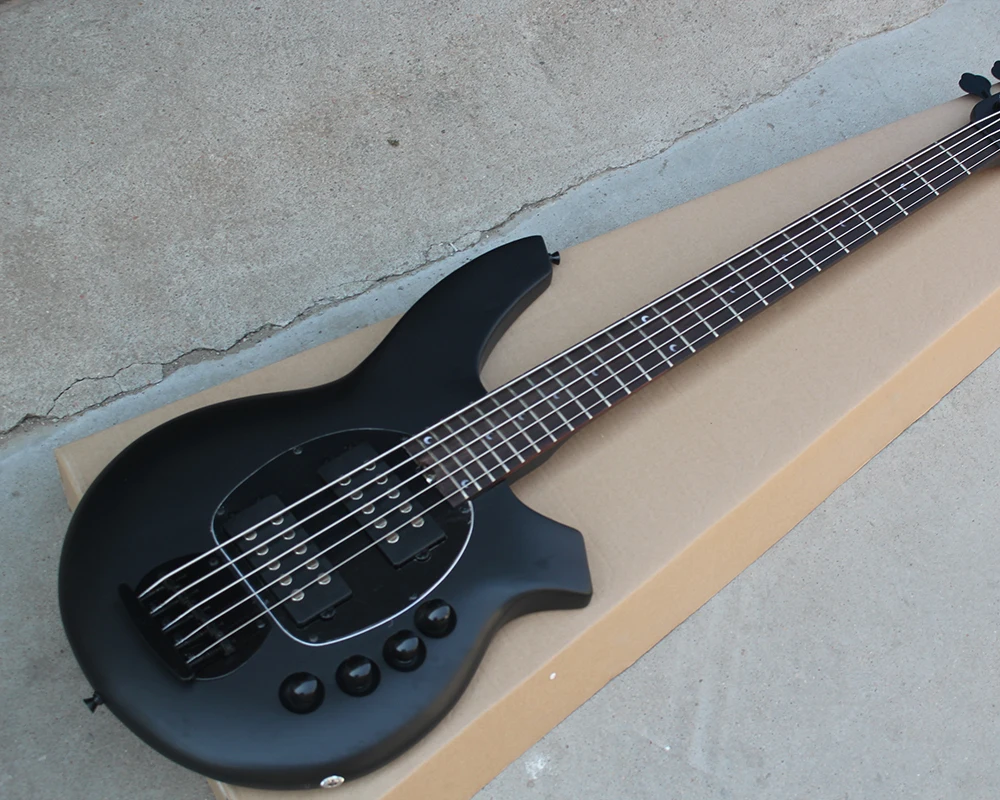 

Matte Black Electric Bass Guitar with 2H Pickups,5 Strings,Black Pickguard/Hardware,Rosewood Fretboard,offer customized services