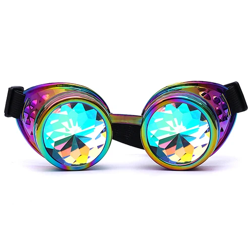 Hotselling Kaleidoscope Rainbow Crystal Lenses Steampunk Goggles EDM Glasses Gothic Cosplay Goggles Eyewear Vintage Halloween - Цвет линз: Purple Yellow