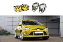 1 Set LED front fog lamps yellow with chrome fog light covers kit for Ford Focus 3 III 2012