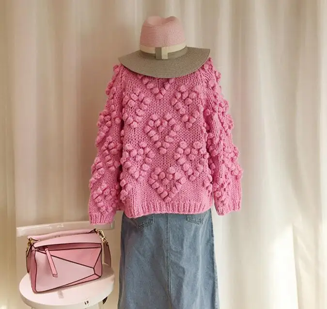 2019 Winter Pink Ball Cardigans Women Lantern Sleeve Knitted Loose Sweaters Oversized Open Stitch Ladies Outerwear Poncho Women